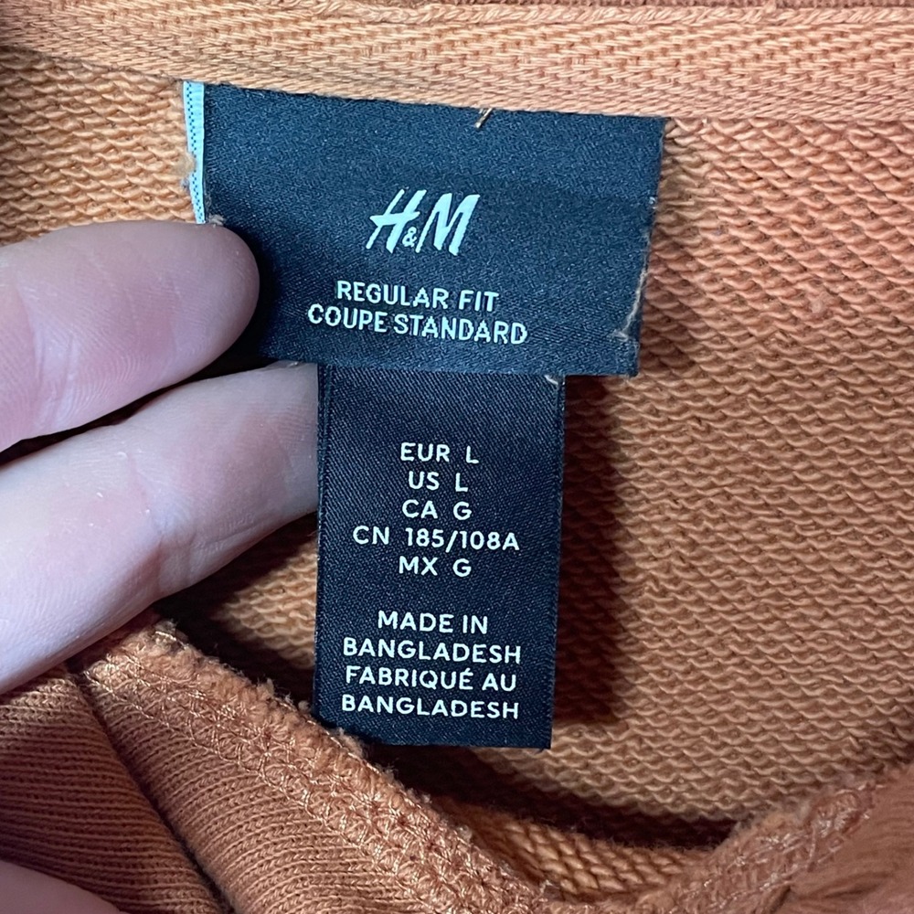 H&M Hoodie Mens Large Orange Pullover Cotton Slim Fit French Terry Drawstring - Picture 3 of 8